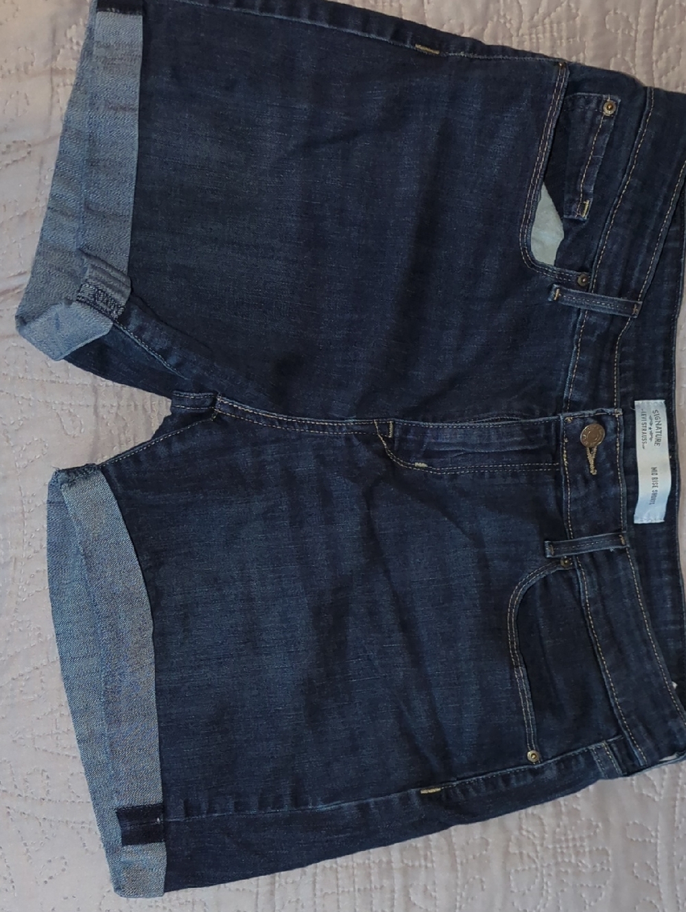 Signature by Levi Strauss Dark Blue Denim Rolled-Hem Womens Shorts